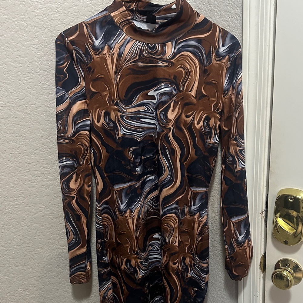 Brown and Black Swirl Pattern Dress